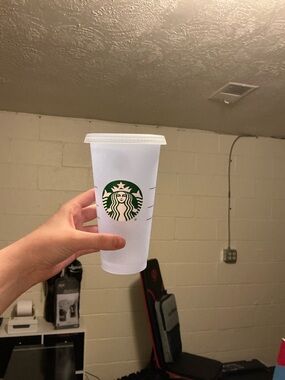 Starbucks Translucent White Cold Cup with Green Logo and Lid